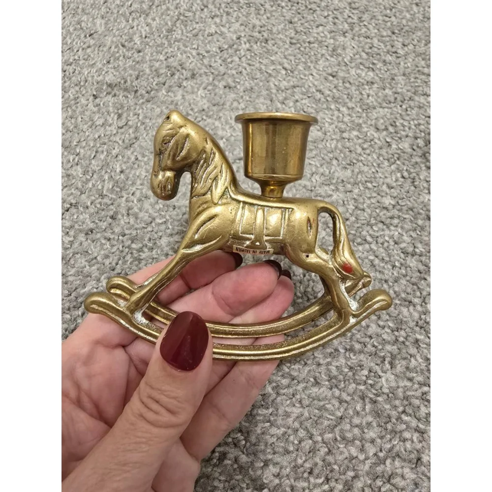 Brass Rocking Horse Candlestick Holder Vintage